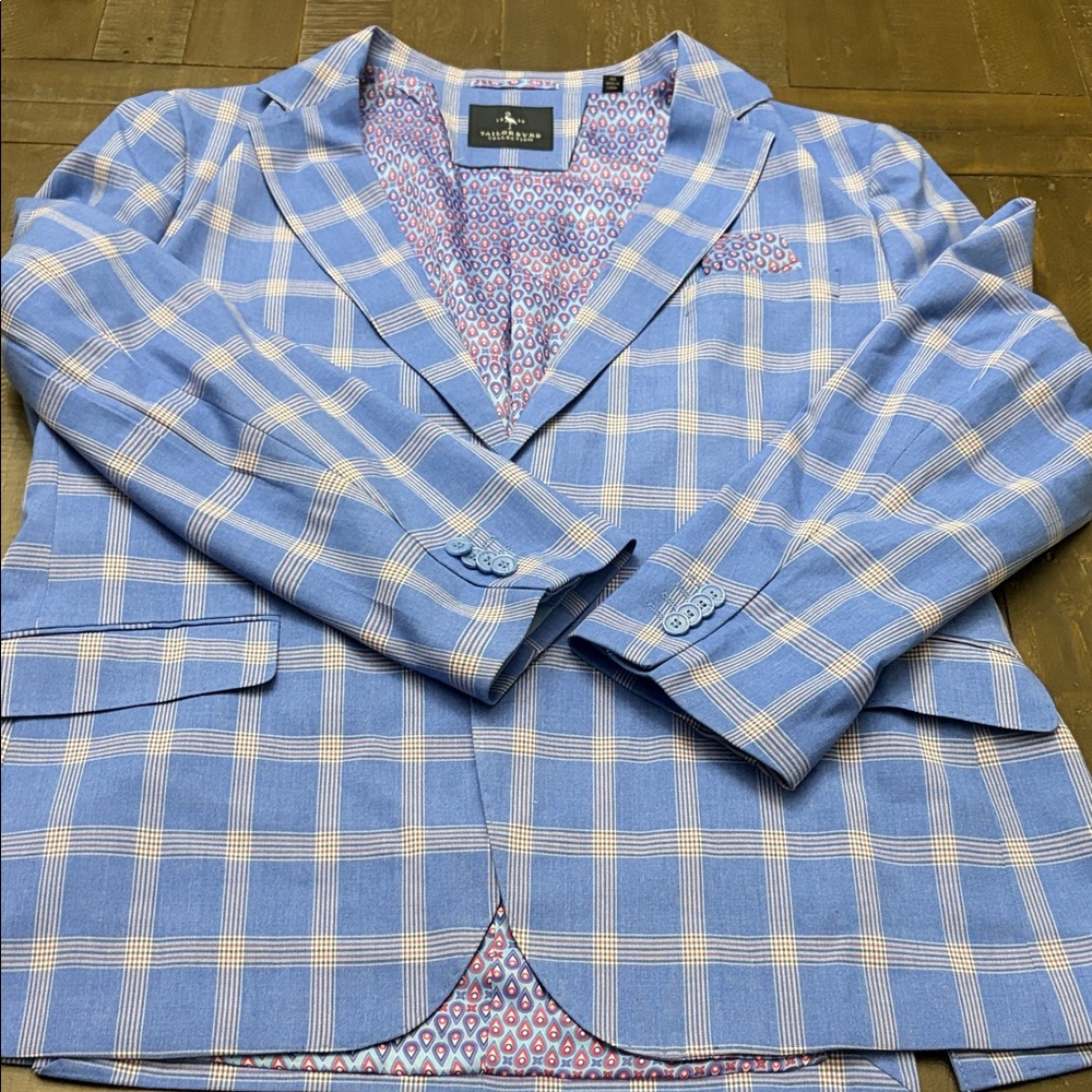 Vineyard Vines Blue and White Windowpane Plaid Blazer